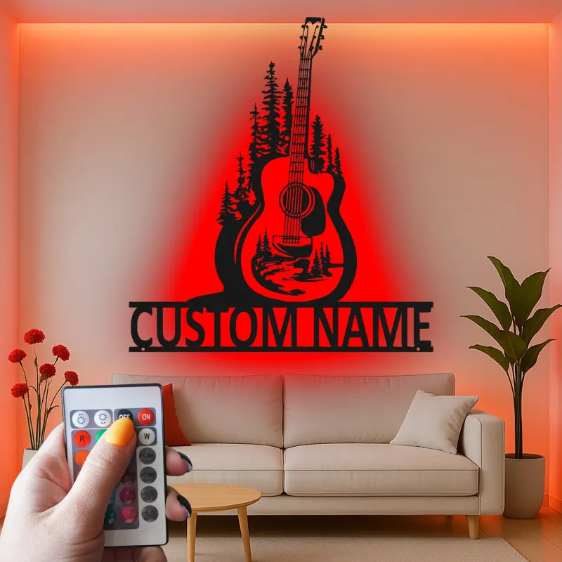 Custom Guitar LED Metal Art | Personalized Musician Name Sign | Studio Decor for Guitar Lover