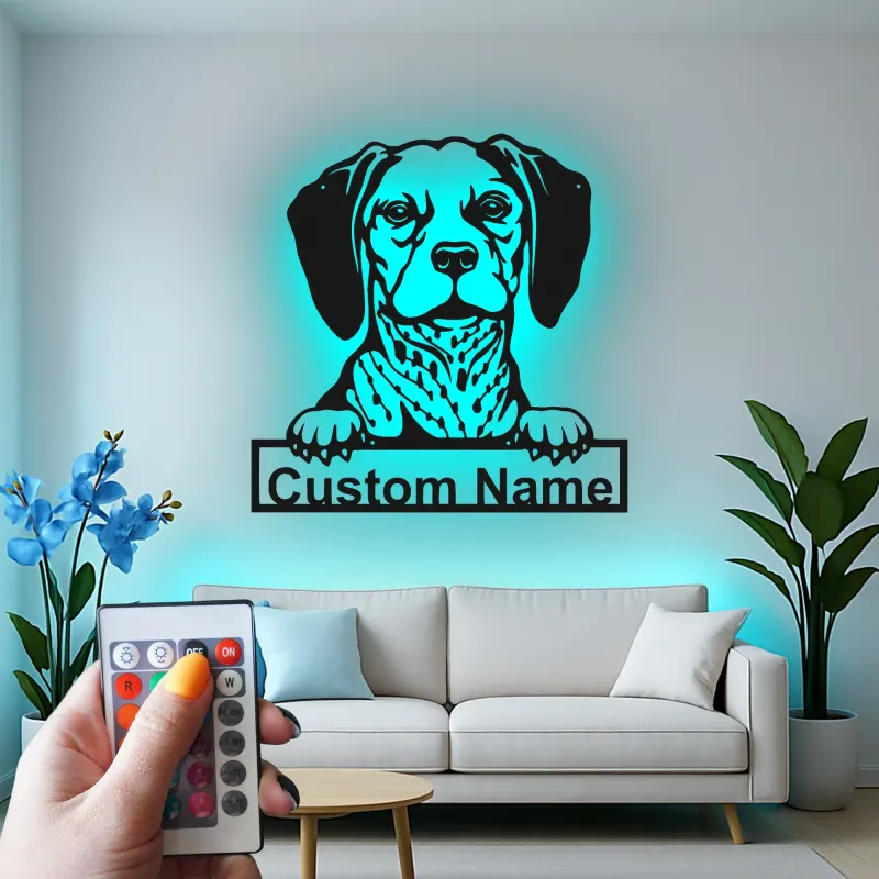Cartel de metal LED personalizado con Beagle, regalo para amantes de los perros, decoración para sala de estar