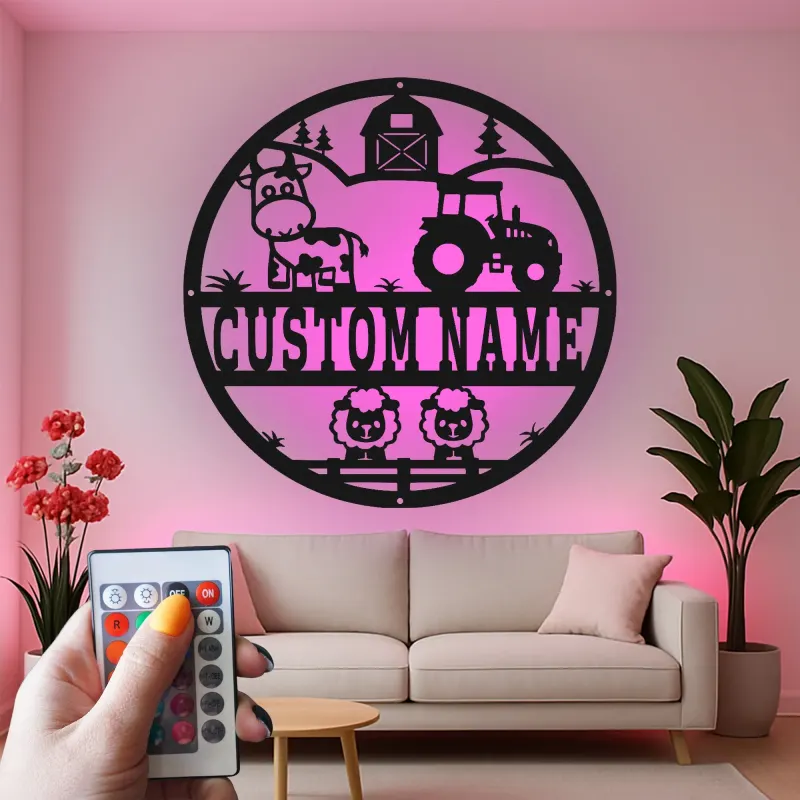Panneau de Tracteur de Ferme Personnalisé | Décoration Murale LED | Décor de Nursery et Cadeau Unique pour Agriculteur