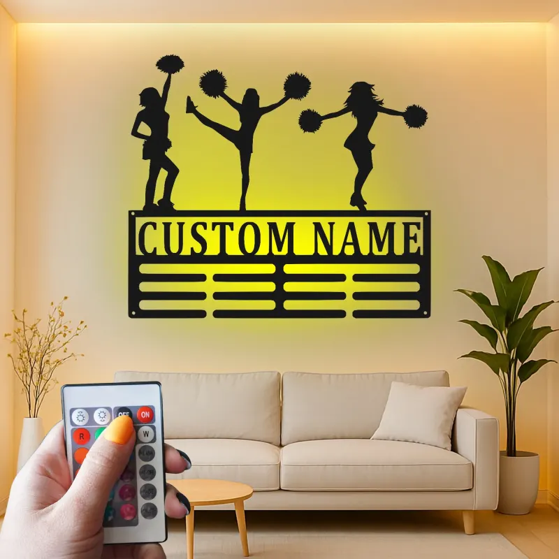 Insegna in metallo LED a silhouette di cheerleader personalizzata regalo per allenatore di cheer teen decorazione camera