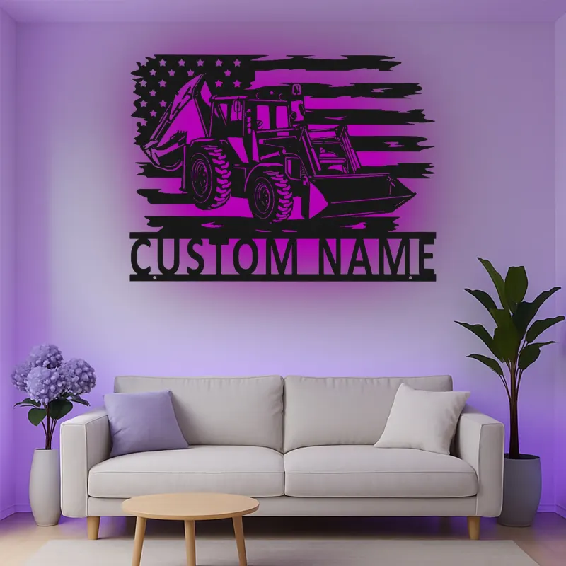 Insegna in metallo LED personalizzata a forma di trattore - Regalo per agricoltori - Decorazione per garage o man cave