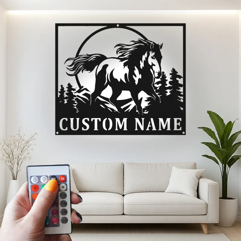 Custom Horse Name Sign | LED Metal Wall Art for Ranch | Personalized Equestrian Decor | Horse Lover Farmhouse Gift