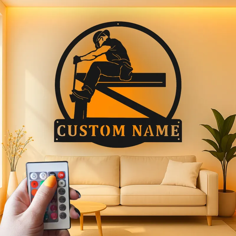 Personalisierte Eisenarbeiter LED Schild | Individuelles Metallschild | Stahlarbeiter Namensschild für Werkstatt & Garage | Geschenk für Ihn