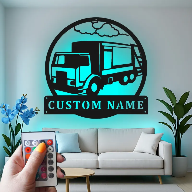 Personalized Trucker Sign with LED | Custom Semi Truck Metal Wall Art | Gift for Truckers & Garage Decor