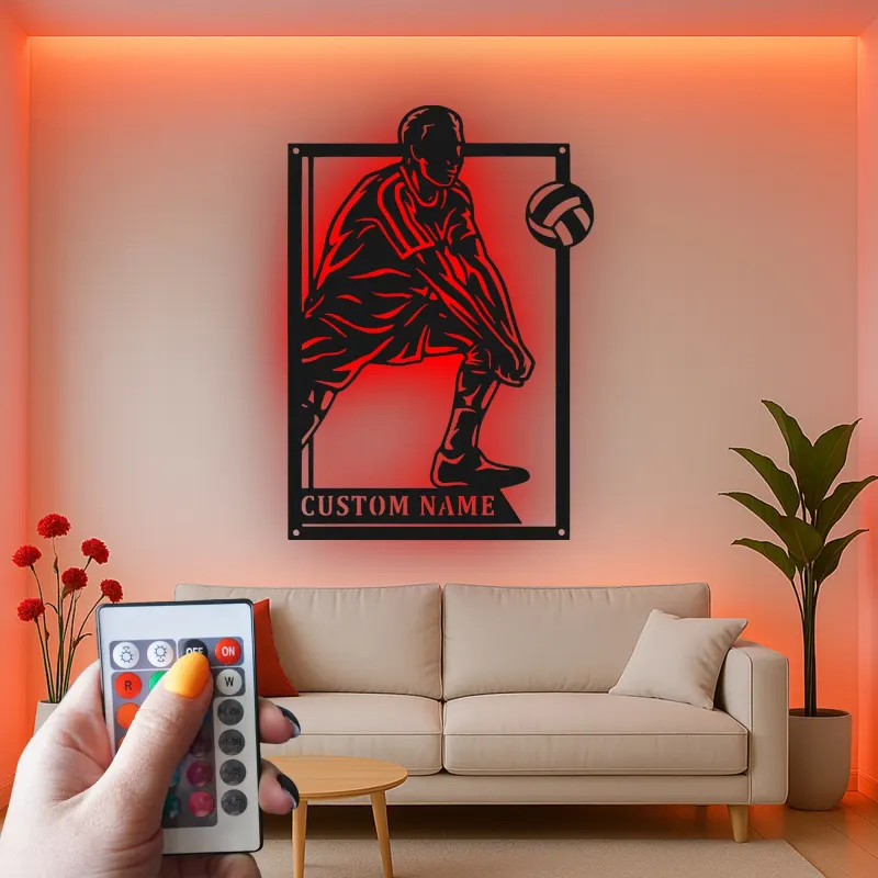Insegna in metallo personalizzata con luce LED per giocatore di pallavolo - Regalo per atleti e decorazione per sala giochi