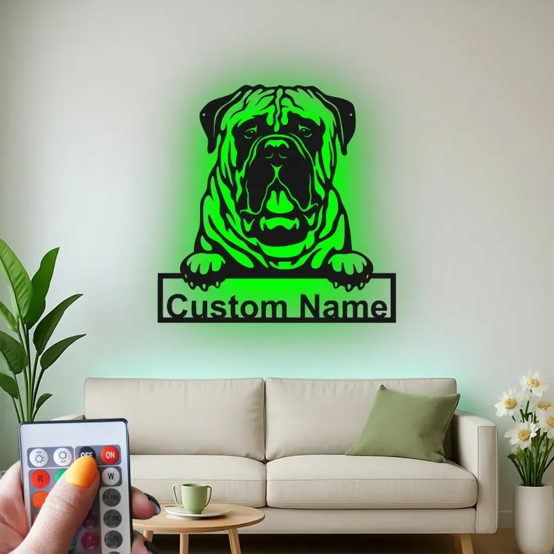 Custom Bulldog Led Light Metal Wall Art Personalized Pet Parent Gift Living Room Dog Decor