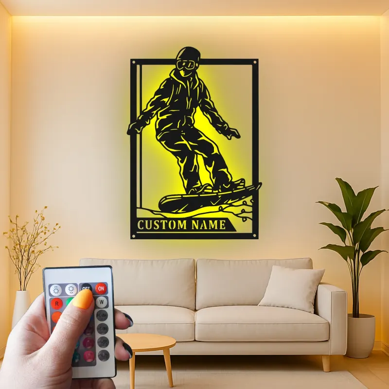 Cartel LED de snowboarder personalizado | Decoración mural de metal personalizada | Decoración de deportes de invierno para habitación de adolescentes o cabaña | Regalo de snowboard
