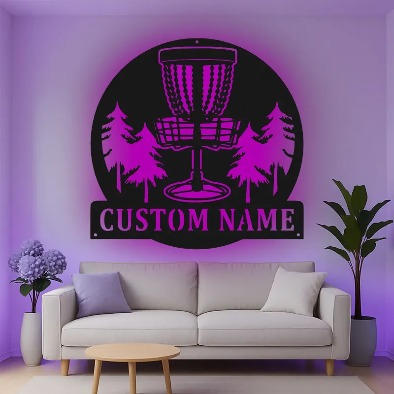 Insegna in metallo LED personalizzata per cestino da disc golf - Regalo per giocatori di disc golf e decorazione per sala giochi 1