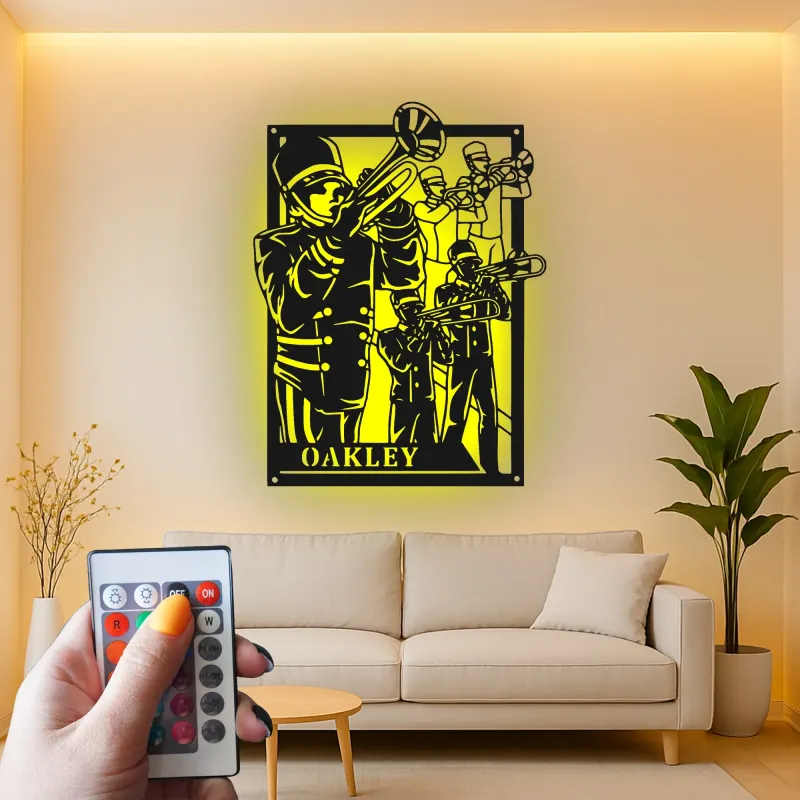 Personalized Trumpet Player LED Sign | Custom Marching Band Metal Art | Musician Name Gift | Band Room & Studio Wall Decor
