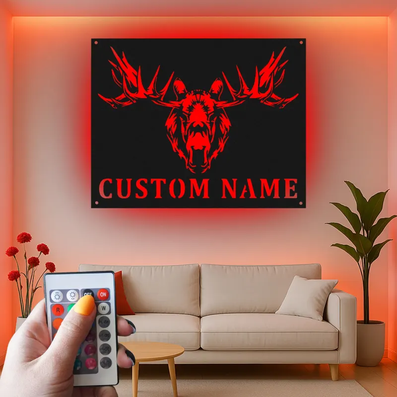 LED Moose Head Metal Sign | Custom Wildlife Wall Art | Personalized Rustic Cabin & Lodge Decor | Hunter Gift Idea