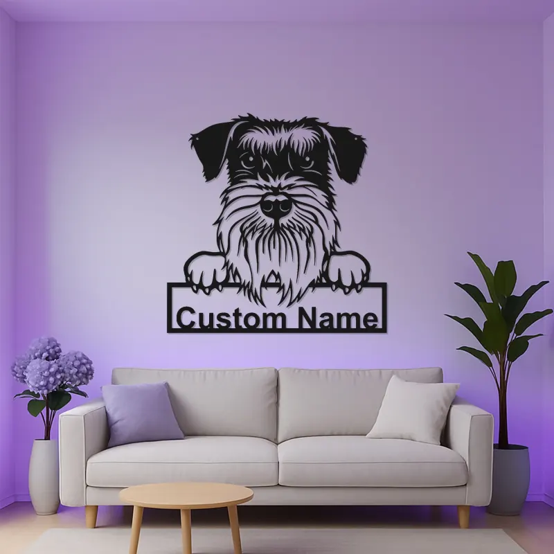 Insegna LED Schnauzer Personalizzata | Arte Murale in Metallo | Regalo per Amanti dei Cani, Decorazione Moderna per Casa e Clinica