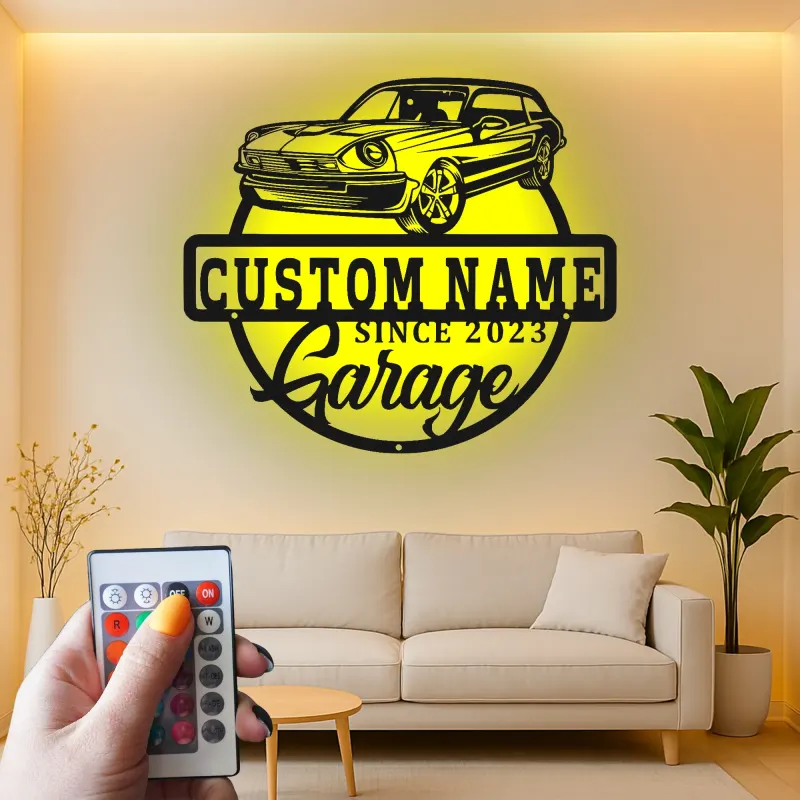 Cartel de metal LED de coche clásico personalizado regalo de garaje para entusiastas del automóvil decoración de man cave 9