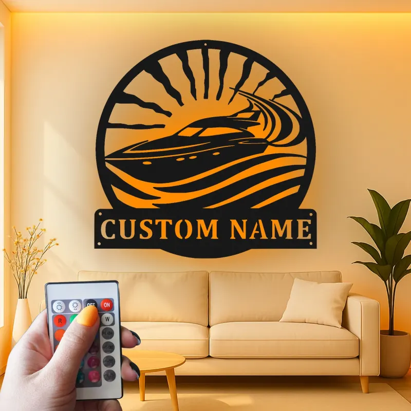 Cartel de metal personalizado con luz LED de yate, regalo de navegación personalizado para él, decoración náutica para man cave