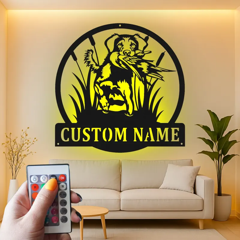 Custom Labrador Retriever Sign | LED Metal Wall Art with Duck | Personalized Hunter Gift Decor for Man Cave | Hunting Dog Art
