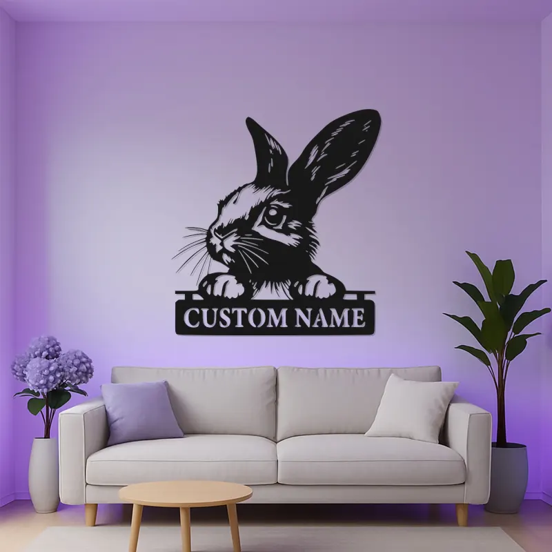 Custom Rabbit Metal Sign | Personalized Bunny LED Light for Nursery | Animal Lover Name Plaque | Kids Room Wall Art