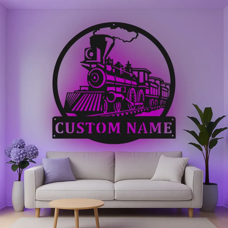 Custom Train Locomotive Led Light Metal Wall Art Personalized Gift for Train Enthusiasts Kids Room Decor 1