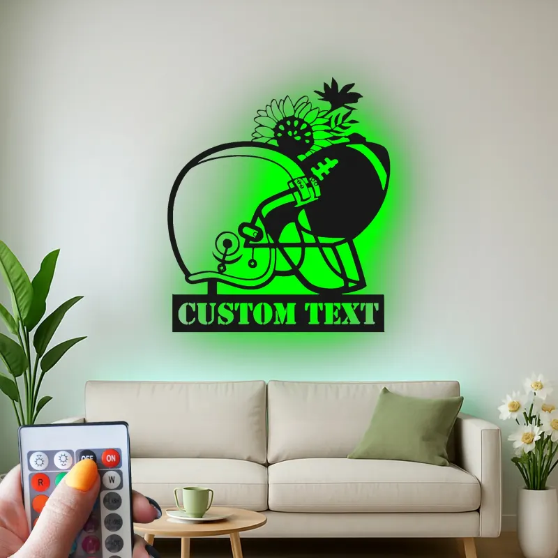 Custom Football Helmet LED Sign | Personalized Metal Wall Art for Game Room | Sports Fan Gift | Man Cave Decor