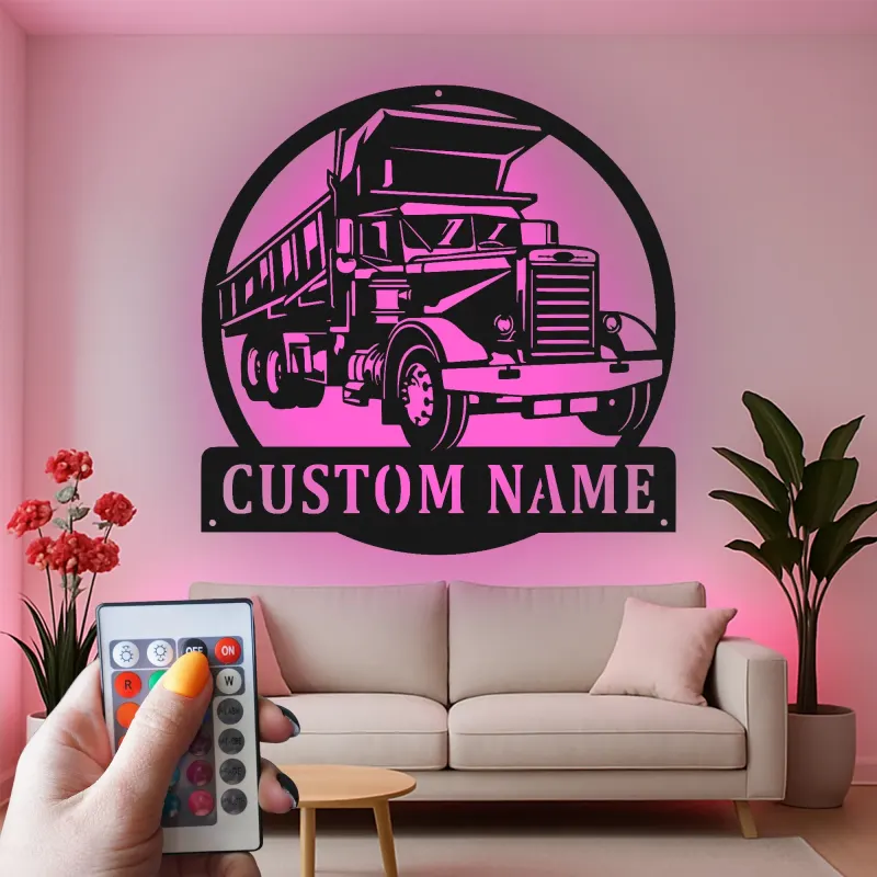 Custom Dump Truck Led Light Metal Wall Art Personalized Gift for Truck Enthusiast Garage or Man Cave Decor 1
