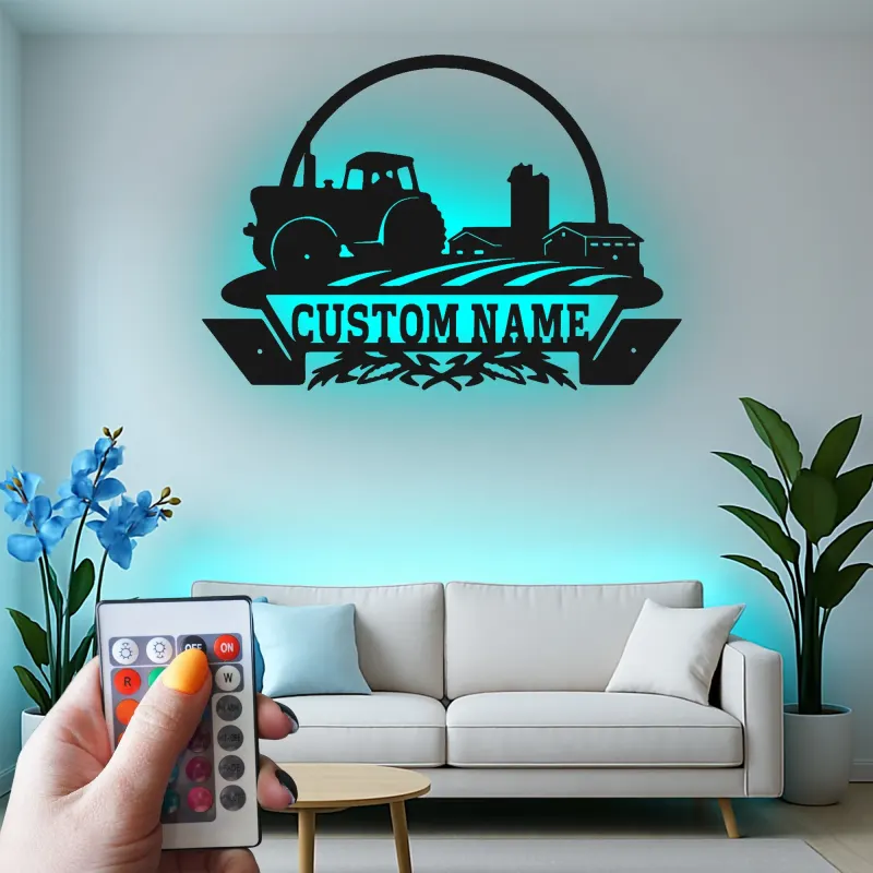 Cartel LED de Tractor de Granja Personalizado | Decoración Mural de Metal Personalizada | Decoración Rústica de Granja para Establo | Regalo Hecho a Mano para Granjeros