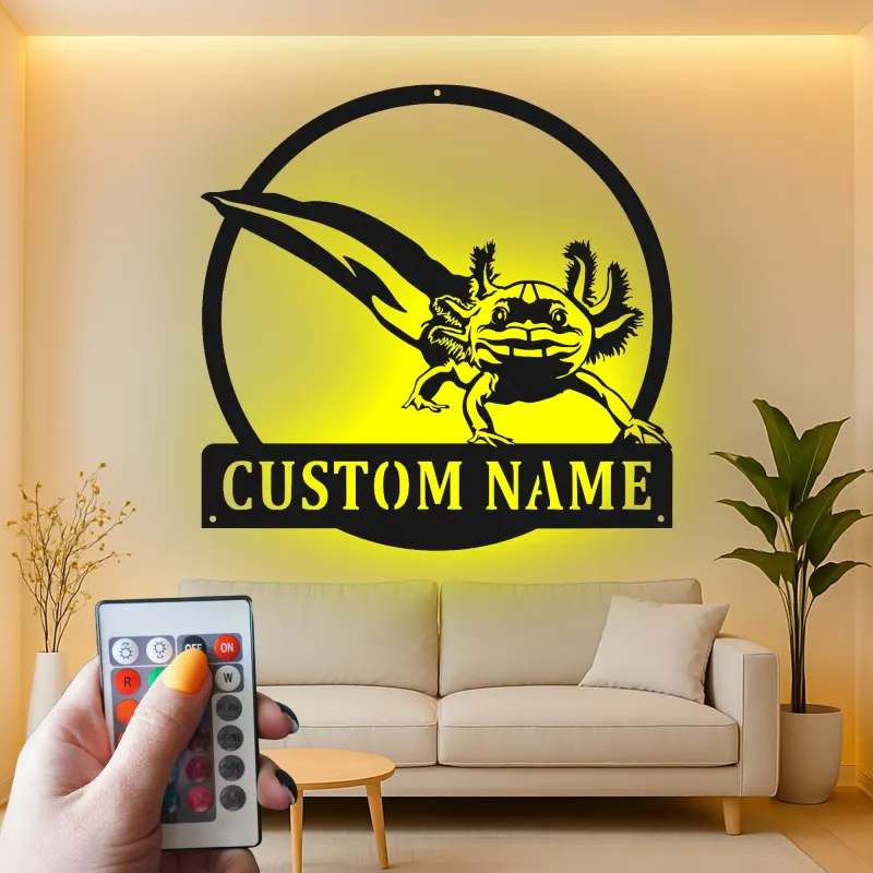 Insegna in metallo personalizzata con Axolotl e luce LED regalo unico per amanti degli anfibi decorazione per camera da letto o ufficio