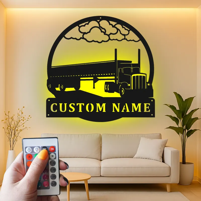Insegna LED per Camion Personalizzata | Arte in Metallo Big Rig | Regalo per Camionisti e Decorazione Man Cave