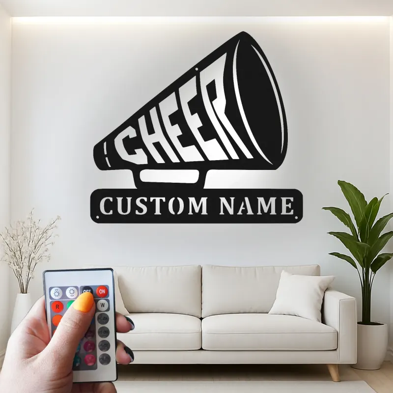 Personalisierte LED-Metall-Wandkunst mit Cheer-Megafon – Geschenk für Cheerleader, für Schlafzimmer oder Umkleideraum