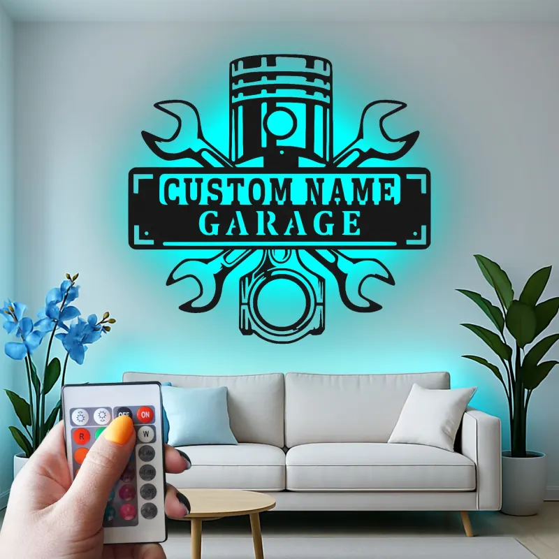 Insegna LED personalizzata per garage | Arte murale in metallo personalizzata | Decorazione officina meccanica e regalo per papà