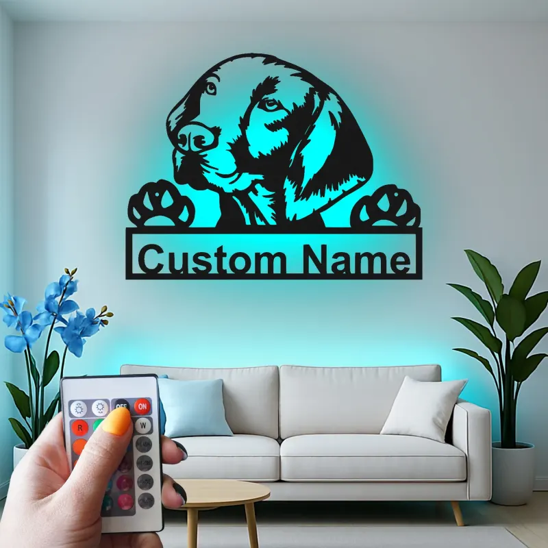 Cartel de metal LED personalizado de Labrador Retriever regalo para amantes de los perros decoración de sala 2