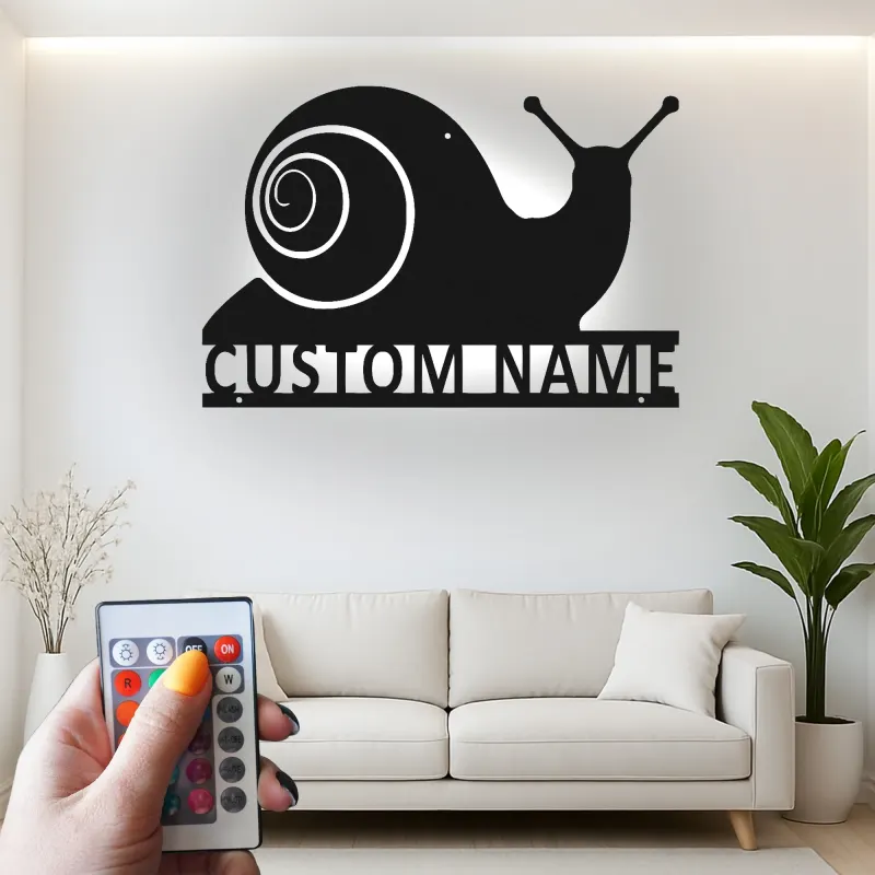 Cartel de metal personalizado de caracol | Decoración mural retroiluminada con LED | Regalo personalizado para jardinero | Decoración para patio y jardín