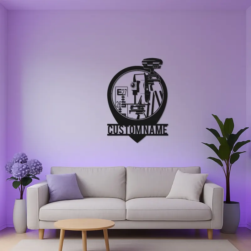 Panneau géomètre-topographe personnalisé | Décoration murale en métal LED | Décor de bureau pour ingénieur civil | Cadeau de topographie avec nom