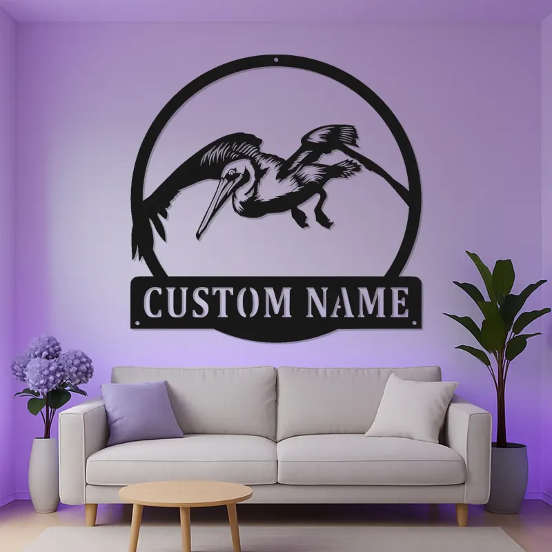 Custom Pelican LED Metal Sign | Personalized Beach House Name Plaque | Coastal Nautical Wall Art for Patio & Home Bar