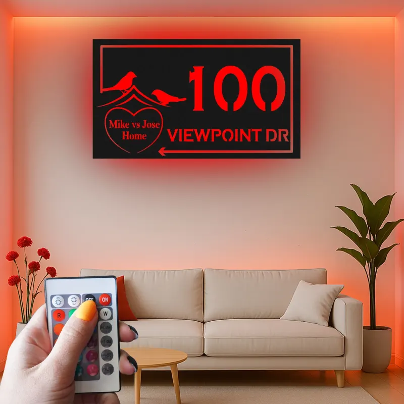 Insegna in metallo LED personalizzata per indirizzo - Regalo per inaugurazione della casa, decorazione esterna per la casa