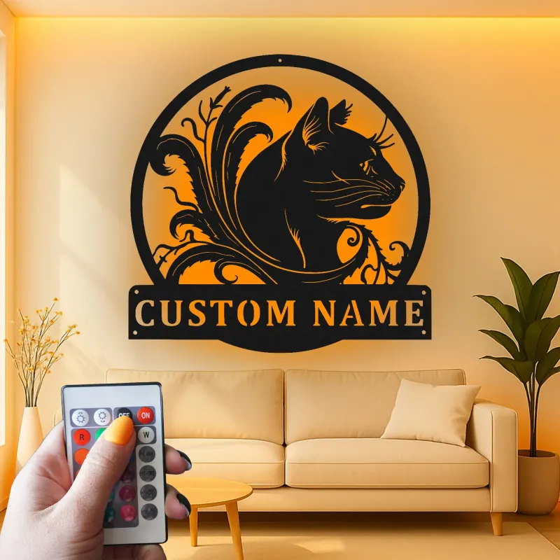 Insegna in metallo LED personalizzata per gatti - Regalo per amanti dei gatti - Decorazione per camera da letto o soggiorno