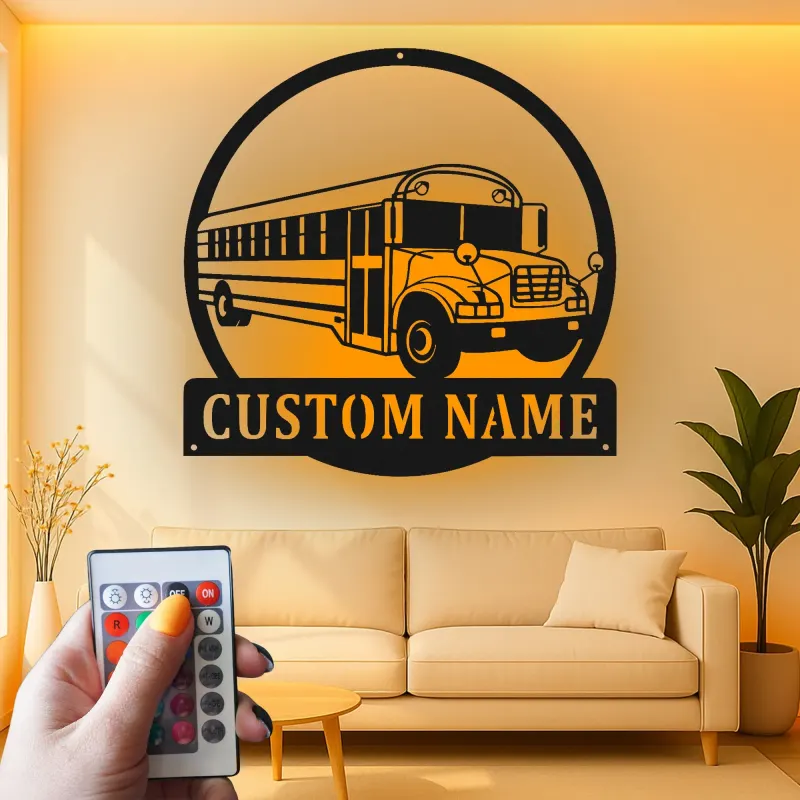 Custom School Bus LED Sign | Personalized Metal Wall Art | Bus Driver Gift for Garage or Classroom Decor