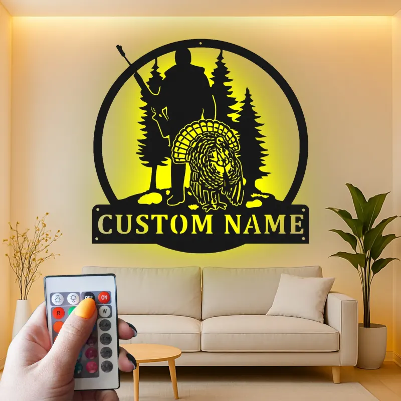 Insegna in metallo personalizzata per cacciatori e tacchini con luce LED regalo per appassionati di outdoor decorazione per cabin