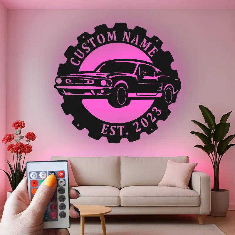 Custom Muscle Car Led Light Metal Wall Art Personalized Gift for Car Enthusiasts Garage or Man Cave Decor 2