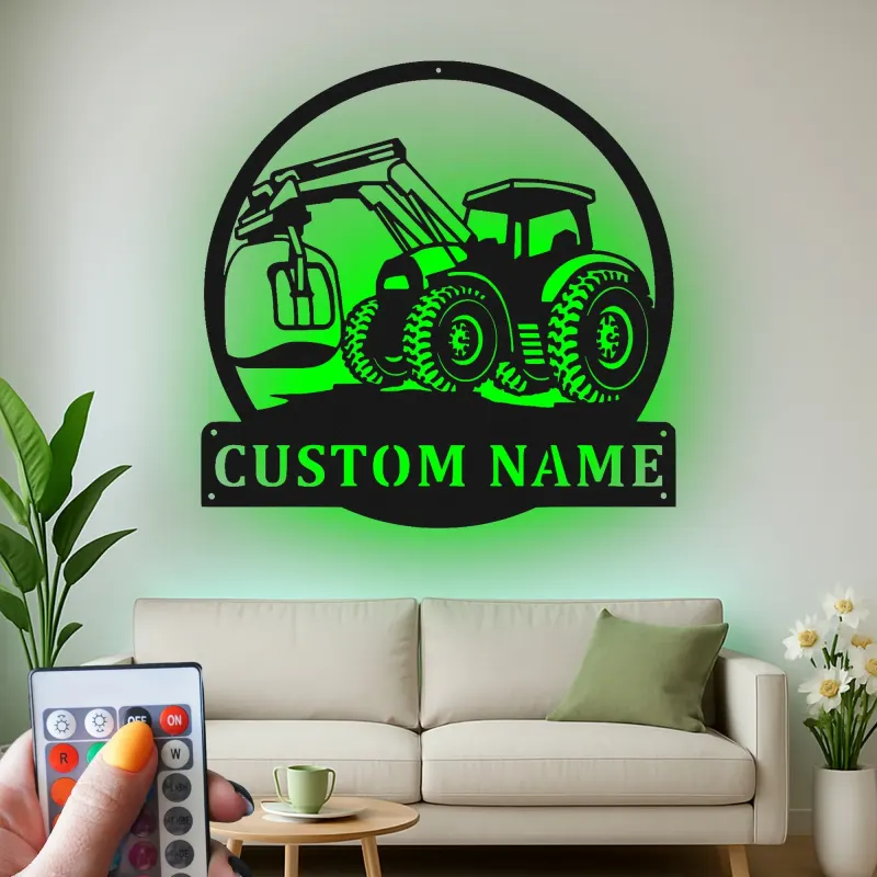 Custom Tractor Name Sign | LED Metal Wall Art | Personalized Farmer Gift | Garage & Man Cave Decor