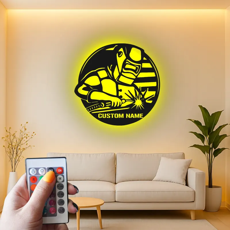 Personalisierte LED-Metall-Wandkunst für Schweißer – Geschenk für Schweißer, Garagen- oder Werkstattdekor 2