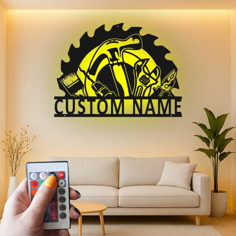 Custom Carpenter LED Sign | Personalized Metal Workshop Art | Handyman Garage Decor | Woodworker Gift