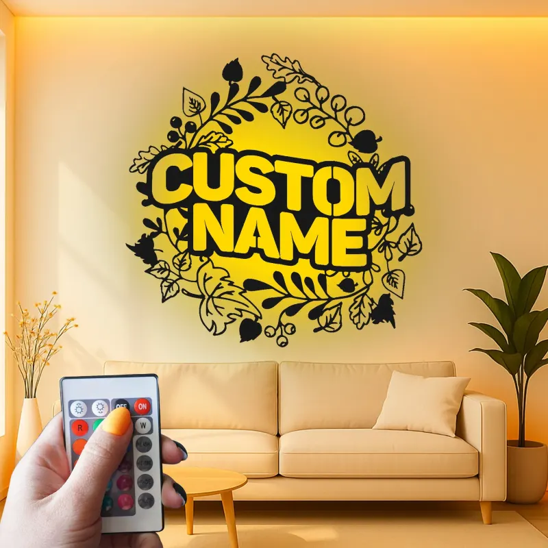 Cartel de nombre personalizado con LED | Arte mural de metal floral personalizado | Decoración moderna de granja | Regalo de boda para parejas
