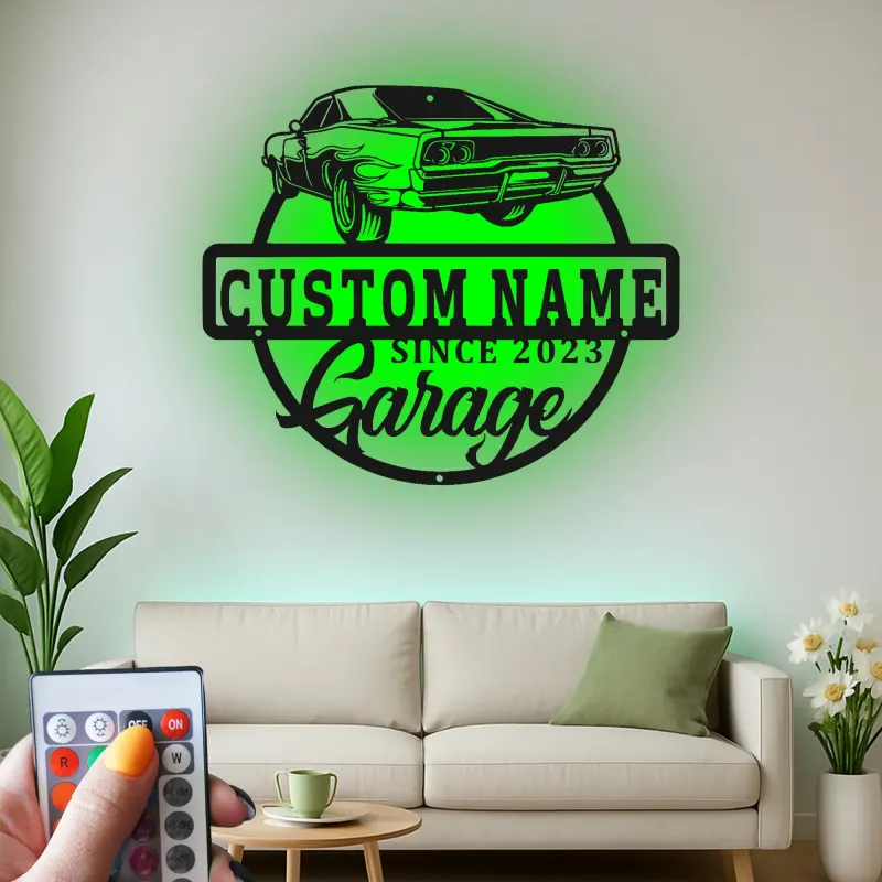 Cartel de metal LED de coche deportivo personalizado Regalo para el garaje para entusiastas de coches Decoración de man cave 8