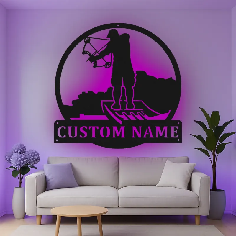 Insegna in metallo LED personalizzata per cacciatori di archi - Regalo per appassionati di tiro con l'arco - Decorazione per man cave 1