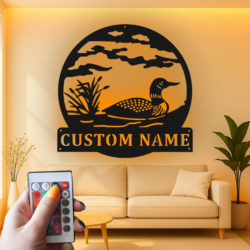 Cartel de metal personalizado Ganso | Señal iluminada LED de casa de lago | Decoración de cabaña personalizada | Regalo para amantes de la naturaleza