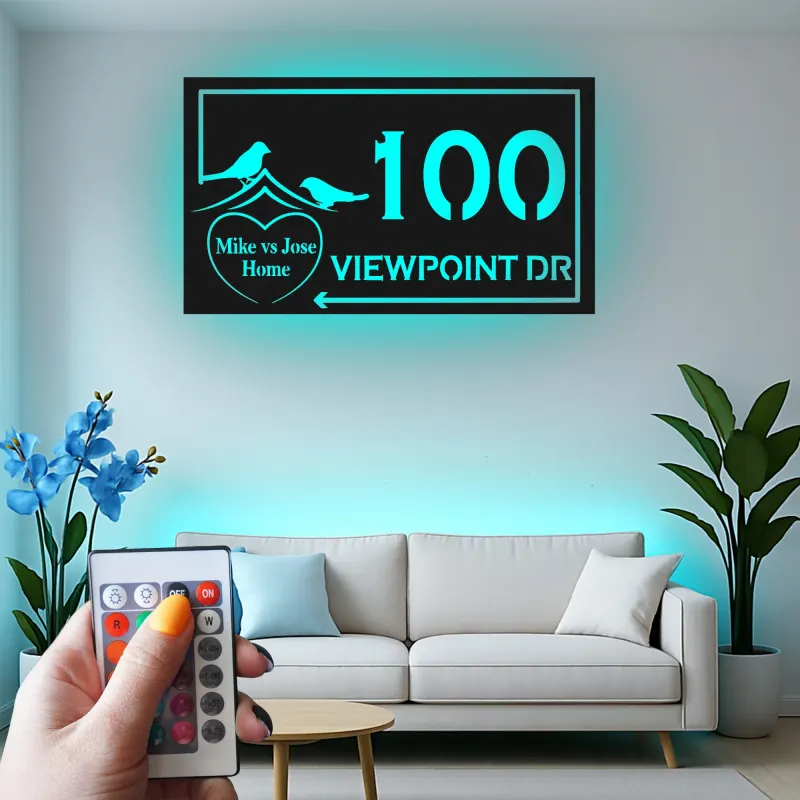Insegna in metallo LED personalizzata per indirizzo - Regalo per inaugurazione della casa, decorazione esterna per la casa