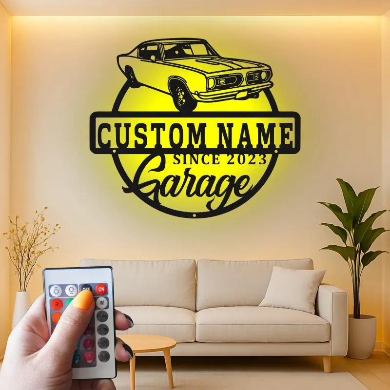 Custom Classic Car Led Light Metal Wall Art Personalized Garage Gift for Him Man Cave Decor
