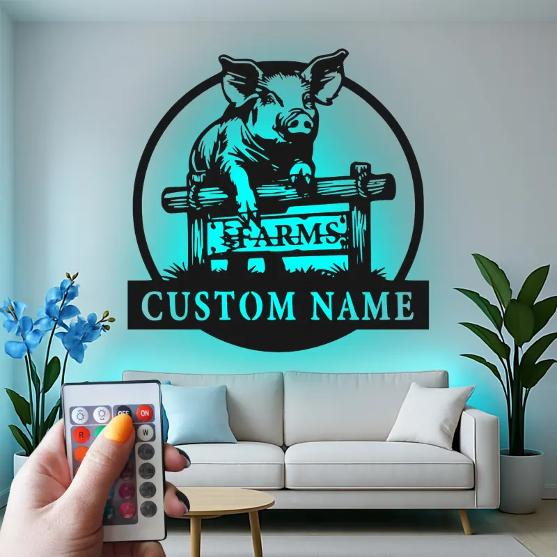 Cartel de metal LED de granja de cerdos personalizado Regalo para agricultores Decoración rústica de granja