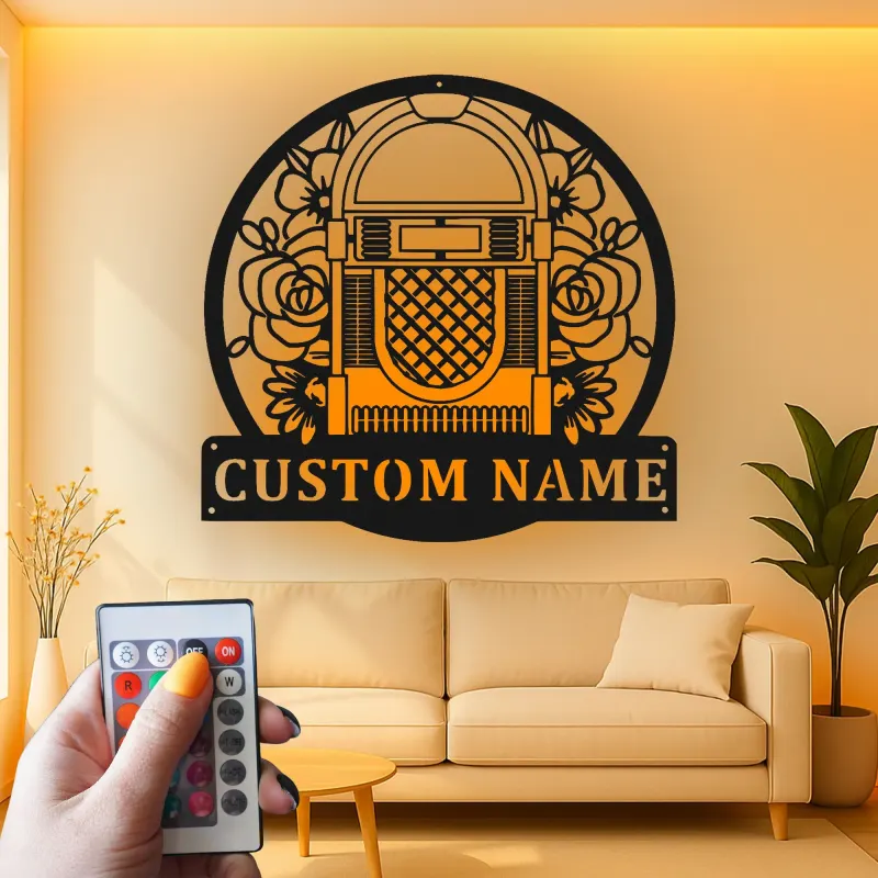 Insegna LED Jukebox Personalizzata | Insegna in Metallo Floreale Retro per Home Bar | Regalo per Amanti della Musica