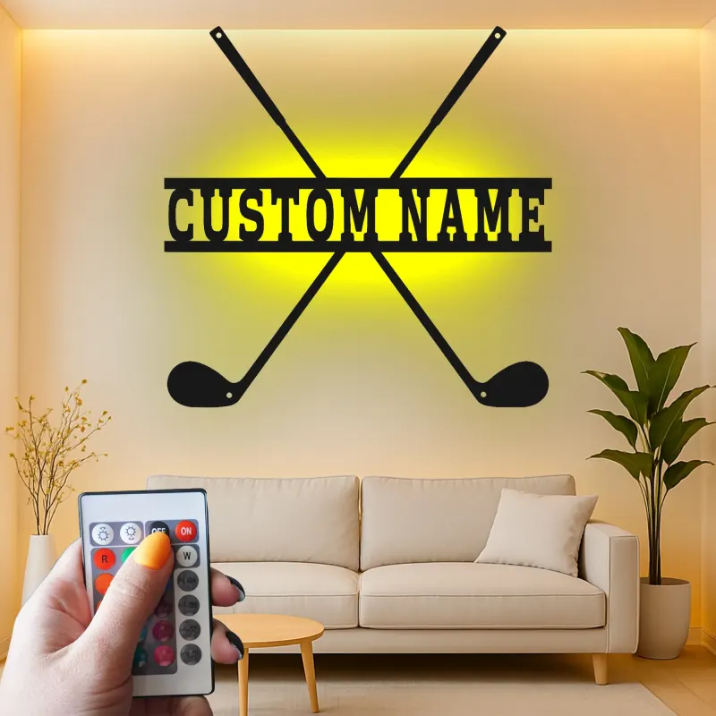 Personalisierte Golfclubs LED-Schild | Metall-Namenskunst für die Wand