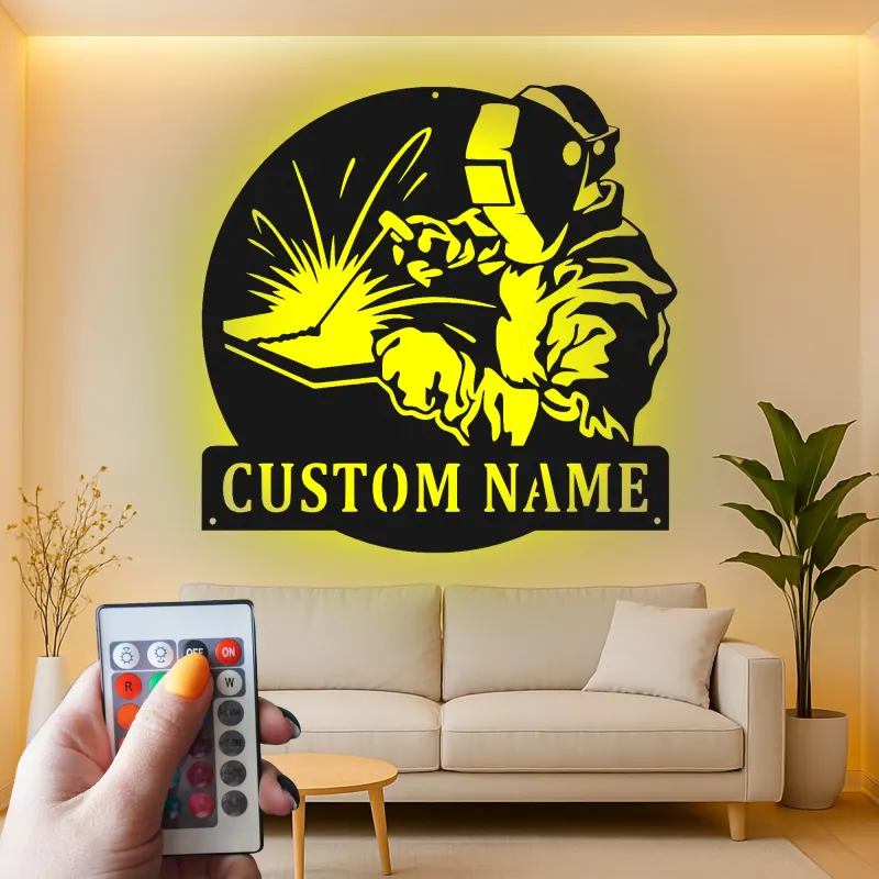 Personalisierte LED-Metall-Wandkunst für Schweißer – Geschenk für Schweißer, Garagen- oder Werkstattdekor