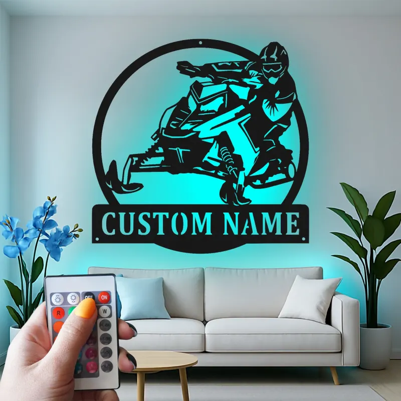Insegna in metallo personalizzata per motoslitta | Arte murale LED personalizzata | Regalo per appassionati di sport invernali e decorazione per garage